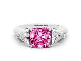 White gold Three-Stone Cushion Cut Cut Diamond Ring with Trillion Side Stones and Four-Prong Setting