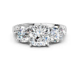 White gold Three-Stone Cushion Cut Cut Milgrain Band Prong Setting Ring_170
