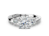 White gold Three-Stone Cushion Cut Diamond Cathedral Engagement Ring with Prong Setting_6