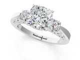 White gold Three-Stone Cushion Cut Diamond Cathedral Engagement Ring with Prong Setting_7