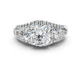 White gold Three-Stone Cushion Cut Diamond Engagement Ring with Pave Band and Prong Setting_18
