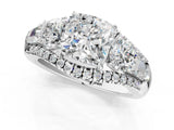 White gold Three-Stone Cushion Cut Diamond Engagement Ring with Pave Band and Prong Setting_19