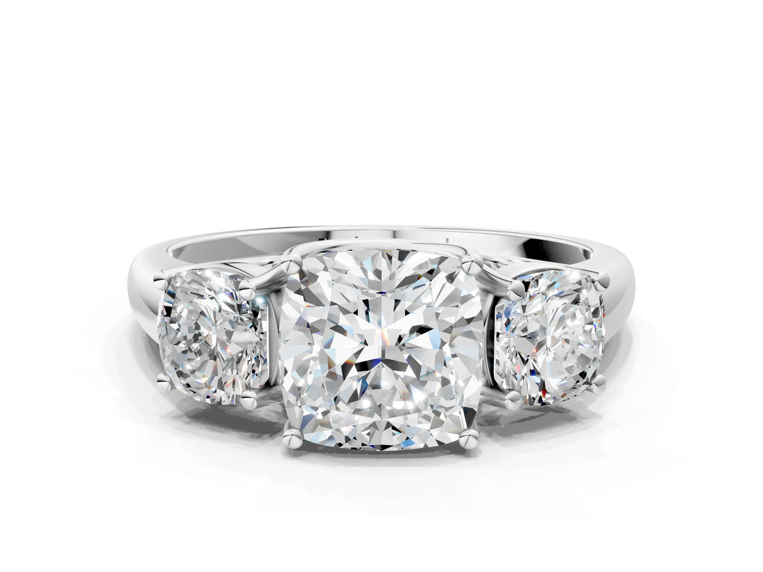 White gold Three-Stone Cushion Cut Diamond Engagement Ring with Prong Setting_7