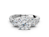 White gold Three-Stone Cushion Cut Diamond Pavé Band with Four-Prong Setting_49
