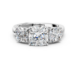 White gold Three-Stone Cushion Cut Diamond Ring with Channel-Set Band and Four-Prong Setting_100