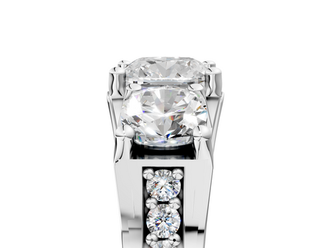 White gold Three-Stone Cushion Cut Diamond Ring with Channel-Set Band and Four-Prong Setting_58
