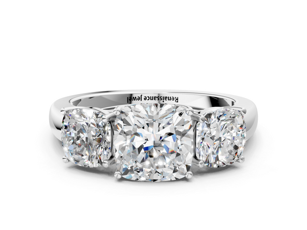 Platinum 2.55 Carat D VVS1 Cushion Diamond Three-Stone Ring with Four-Prong Setting and Classic Band