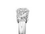 Platinum 2.55 Carat D VVS1 Cushion Diamond Three-Stone Ring with Four-Prong Setting and Classic Band