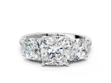 White gold Three-Stone Cushion Cut Diamond Ring with Pavé Band and Prong Setting_100