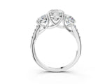 White gold Three-Stone Cushion Cut Diamond Ring with Pavé Band and Prong Setting_103