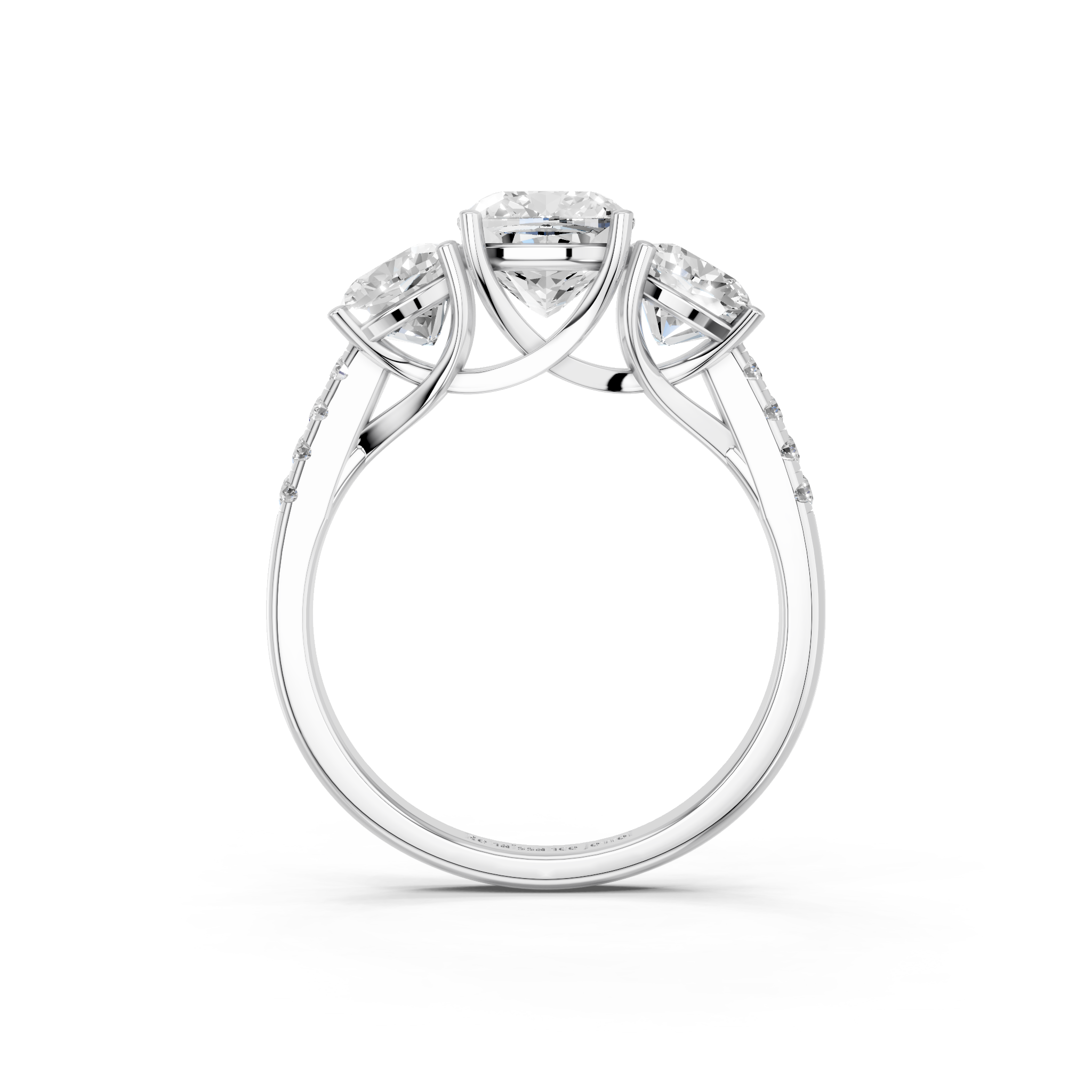 White gold Three-Stone Cushion Cut Diamond Ring with Pavé Band and Prong Setting_13