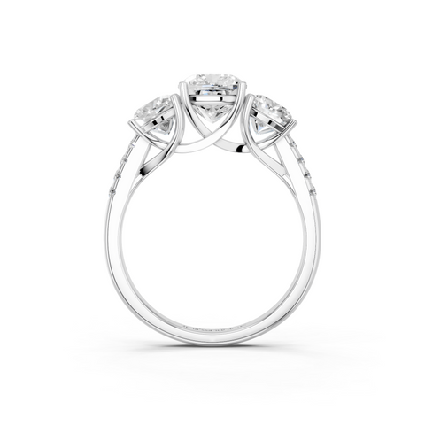 White gold Three-Stone Cushion Cut Diamond Ring with Pavé Band and Prong Setting_13