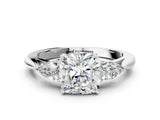White gold Three-Stone Cushion Cut Diamond Ring with Pear  Side Stones in Four-Prong Setting_16