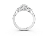White gold Three-Stone Cushion Cut Diamond Ring with Pear Side Stones in Four-Prong Setting_200