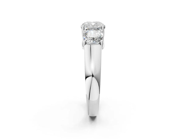 White gold Three-Stone Cushion Cut Diamond Ring with Prong Setting and Classic Band