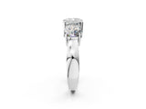 White gold Three-Stone Cushion Cut Diamond Ring with Round Side Stones, Classic Band, and Four-Prong Setting_9