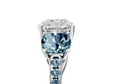 White gold Three-Stone Cushion Cut Diamond Ring with Round with Aquamarine side stone Pavé Band and Prong Setting_17