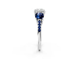 White gold Three-Stone Cushion Cut Diamond Ring with Round with Blue Sapphire side stone Pavé Band and Prong Setting_14