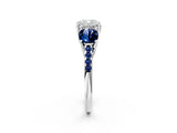 White gold Three-Stone Cushion Cut Diamond Ring with Round with Blue Sapphire side stone Pavé Band and Prong Setting_2