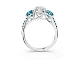 White gold Three-Stone Cushion Cut Diamond Ring with Round with Blue Topaz side stone Pavé Band and Prong Setting_15