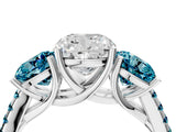 White gold Three-Stone Cushion Cut Diamond Ring with Round with Blue Topaz side stone Pavé Band and Prong Setting_16
