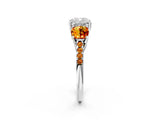 White gold Three-Stone Cushion Cut Diamond Ring with Round with Citrine side stone Pavé Band and Prong Setting_14