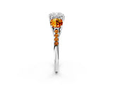 White gold Three-Stone Cushion Cut Diamond Ring with Round with Citrine side stone Pavé Band and Prong Setting_20