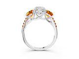 White gold Three-Stone Cushion Cut Diamond Ring with Round with Citrine side stone Pavé Band and Prong Setting_21