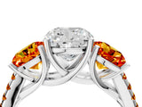 White gold Three-Stone Cushion Cut Diamond Ring with Round with Citrine side stone Pavé Band and Prong Setting_22
