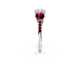 White gold Three-Stone Cushion Cut Diamond Ring with Round with Garnet side stone Pavé Band and Prong Setting_14