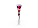 White gold Three-Stone Cushion Cut Diamond Ring with Round with Garnet side stone Pavé Band and Prong Setting_2