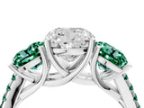 White gold Three-Stone Cushion Cut Diamond Ring with Round with Green Sapphire side stone Pavé Band and Prong Setting_16