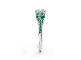 White gold Three-Stone Cushion Cut Diamond Ring with Round with Green Sapphire side stone Pavé Band and Prong Setting_2