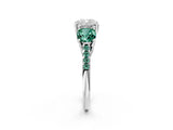 White gold Three-Stone Cushion Cut Diamond Ring with Round with Green Sapphire side stone Pavé Band and Prong Setting_21