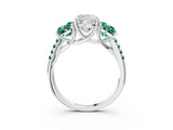 White gold Three-Stone Cushion Cut Diamond Ring with Round with Green Sapphire side stone Pavé Band and Prong Setting_22