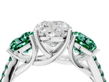 White gold Three-Stone Cushion Cut Diamond Ring with Round with Green Sapphire side stone Pavé Band and Prong Setting_23