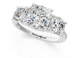White gold Three-Stone Cushion Cut Diamond Ring with Round with Moissanite side stone Pavé Band and Prong Setting_13