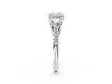 White gold Three-Stone Cushion Cut Diamond Ring with Round with Moissanite side stone Pavé Band and Prong Setting_14