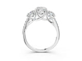 White gold Three-Stone Cushion Cut Diamond Ring with Round with Moissanite side stone Pavé Band and Prong Setting_15