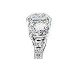 White gold Three-Stone Cushion Cut Diamond Ring with Round with Moissanite side stone Pavé Band and Prong Setting_17