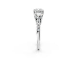 White gold Three-Stone Cushion Cut Diamond Ring with Round with Moissanite side stone Pavé Band and Prong Setting_2