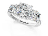 White gold Three-Stone Cushion Cut Diamond Ring with Round with Moissanite side stone Pavé Band and Prong Setting_23