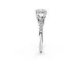 White gold Three-Stone Cushion Cut Diamond Ring with Round with Moissanite side stone Pavé Band and Prong Setting_24