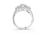 White gold Three-Stone Cushion Cut Diamond Ring with Round with Moissanite side stone Pavé Band and Prong Setting_25