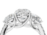 White gold Three-Stone Cushion Cut Diamond Ring with Round with Moissanite side stone Pavé Band and Prong Setting_26