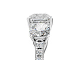 White gold Three-Stone Cushion Cut Diamond Ring with Round with Moissanite side stone Pavé Band and Prong Setting_27