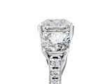 White gold Three-Stone Cushion Cut Diamond Ring with Round with Moissanite side stone Pavé Band and Prong Setting_5