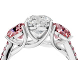 White gold Three-Stone Cushion Cut Diamond Ring with Round with Morganite side stone Pavé Band and Prong Setting_16