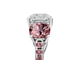 White gold Three-Stone Cushion Cut Diamond Ring with Round with Morganite side stone Pavé Band and Prong Setting_17
