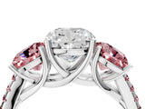 White gold Three-Stone Cushion Cut Diamond Ring with Round with Morganite side stone Pavé Band and Prong Setting_4
